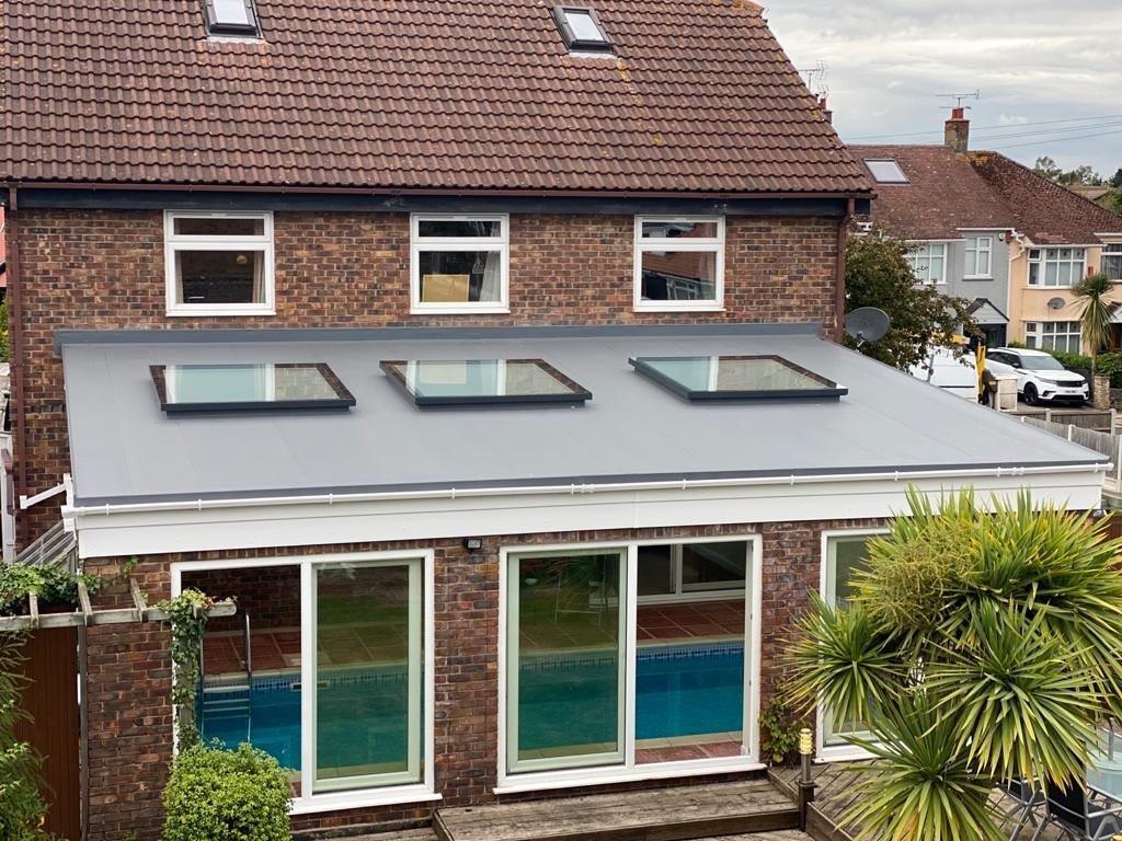 flat roof with skylights for a swimming pool